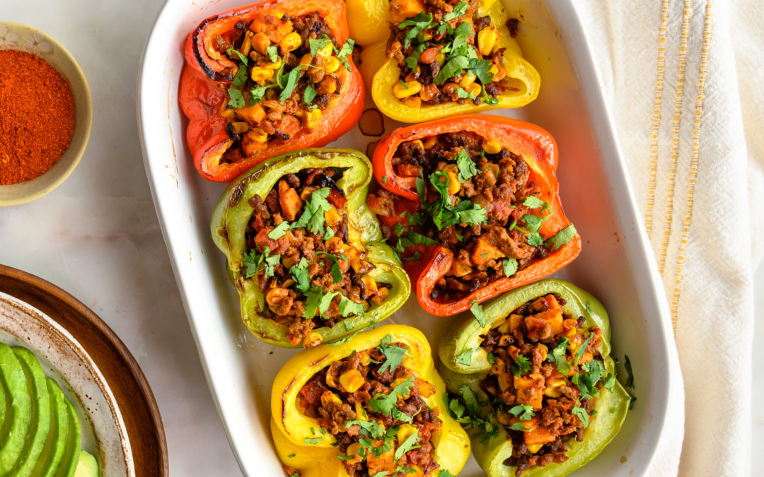 Stuffed Peppers with Ground Beef and Chorizo Seasoning