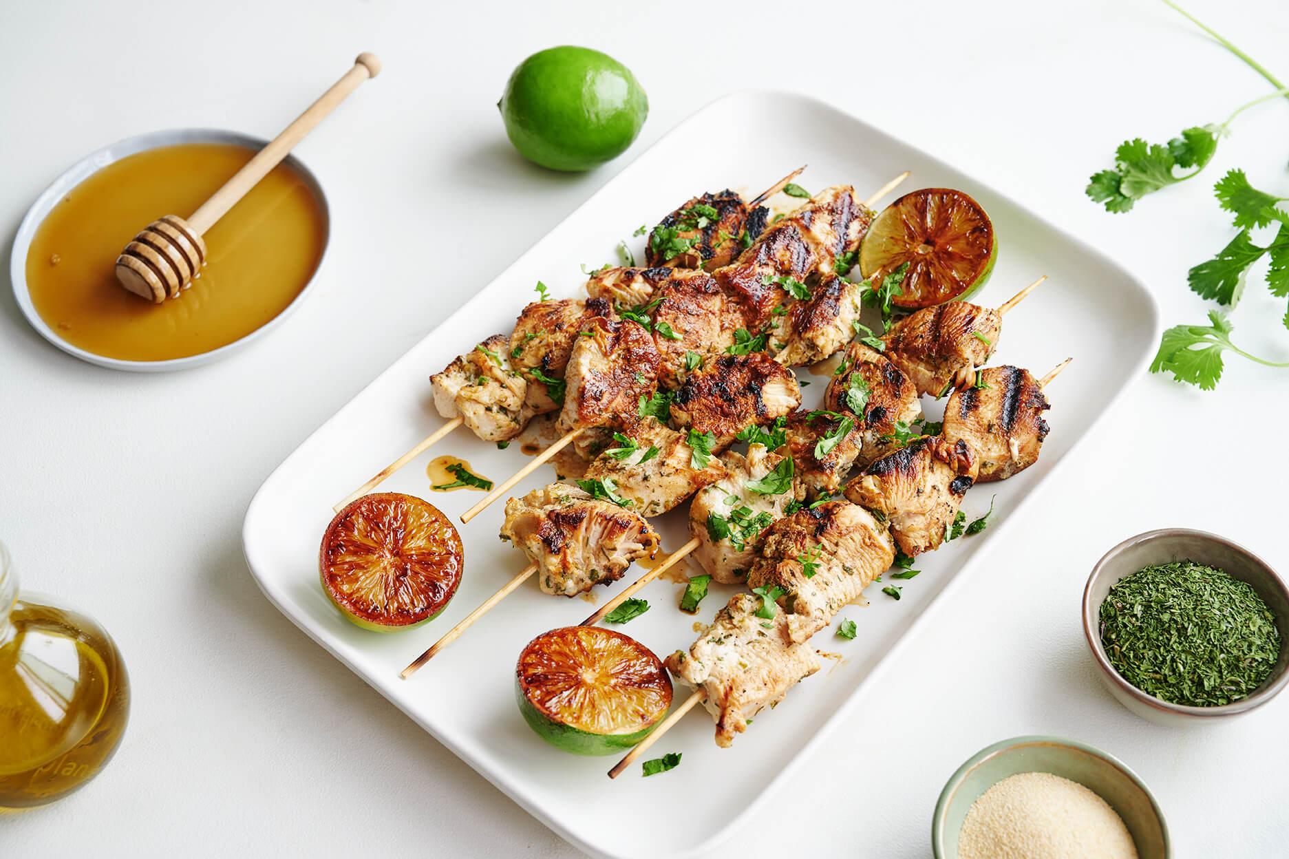 grilled chicken skewers with cilantro lime spice