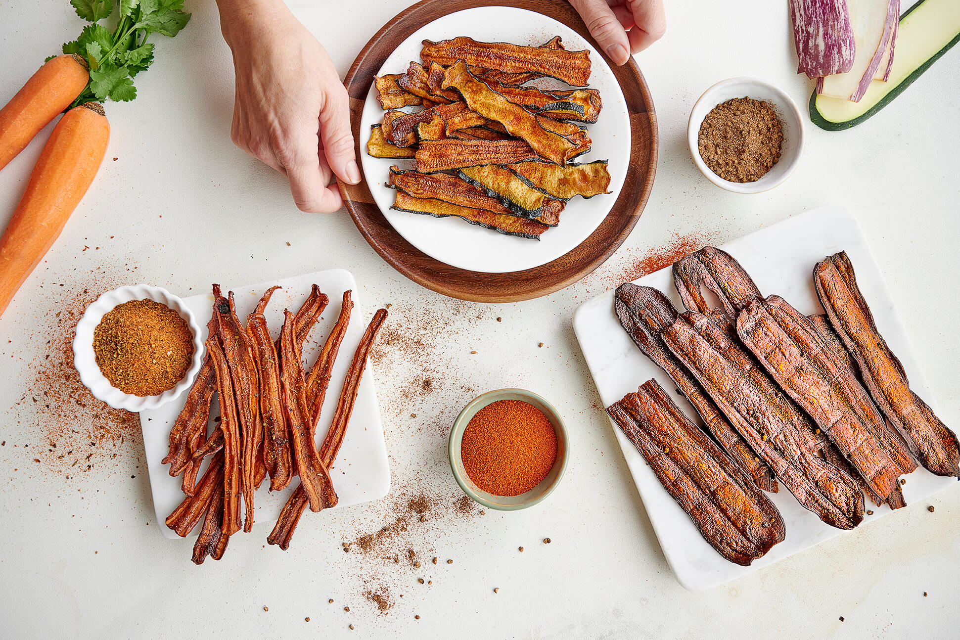 overhead image of zucchini jerky